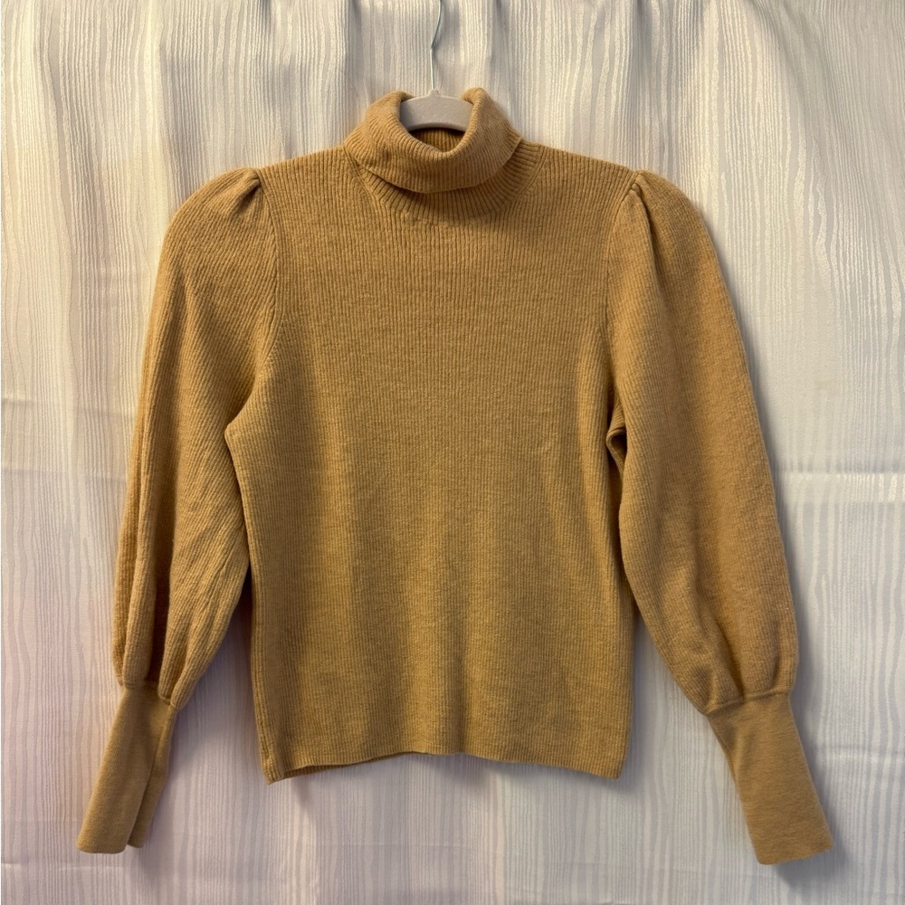 J. Crew Tan Turtleneck Sweater with Puff Sleeves